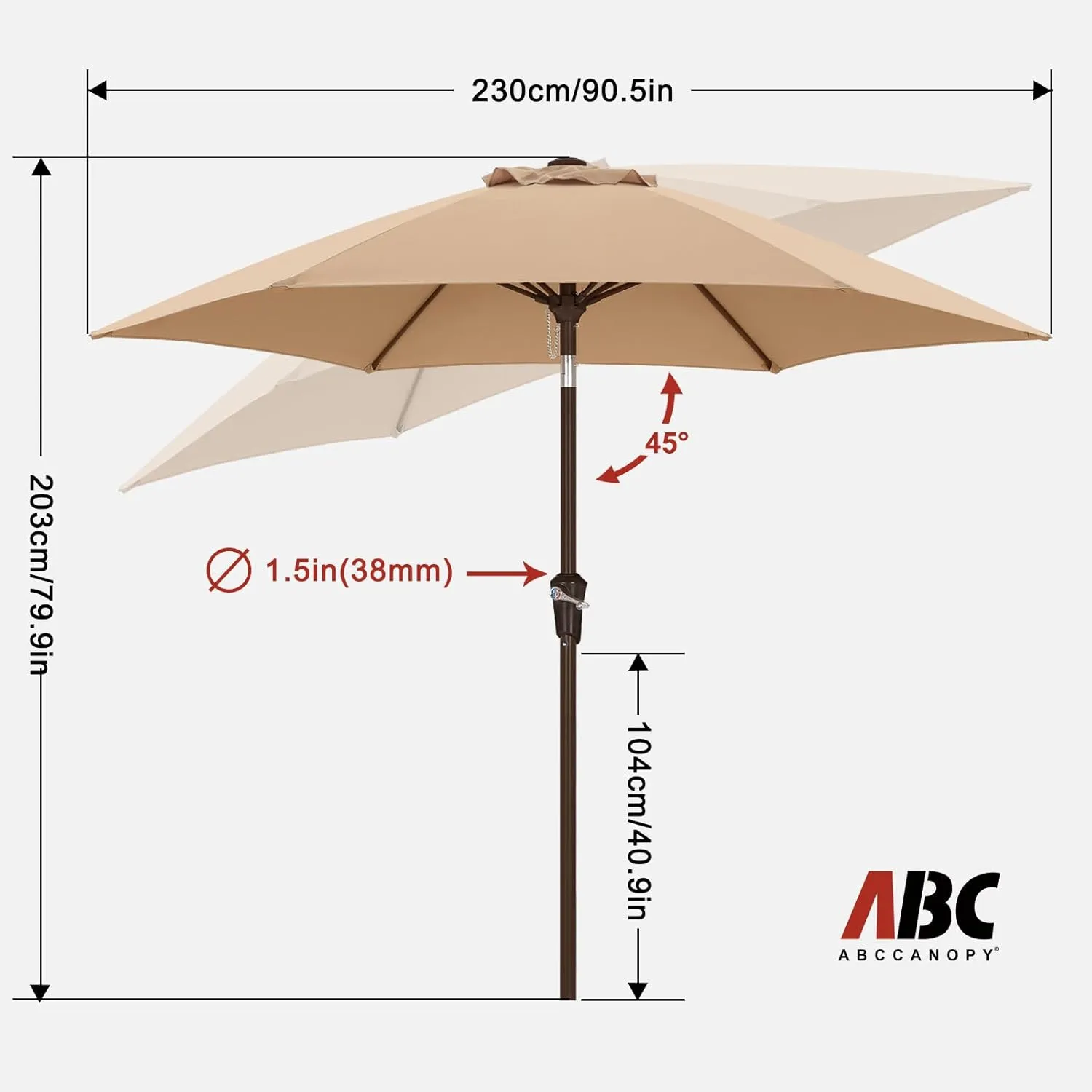 ABCCANOPY 7.5FT OutdoorPatio Umbrella, UV Protection Table Umbrella w/Crank for Easy Set Up, Suitable for Garden, Lawn, Deck & Backyard (Khaki)