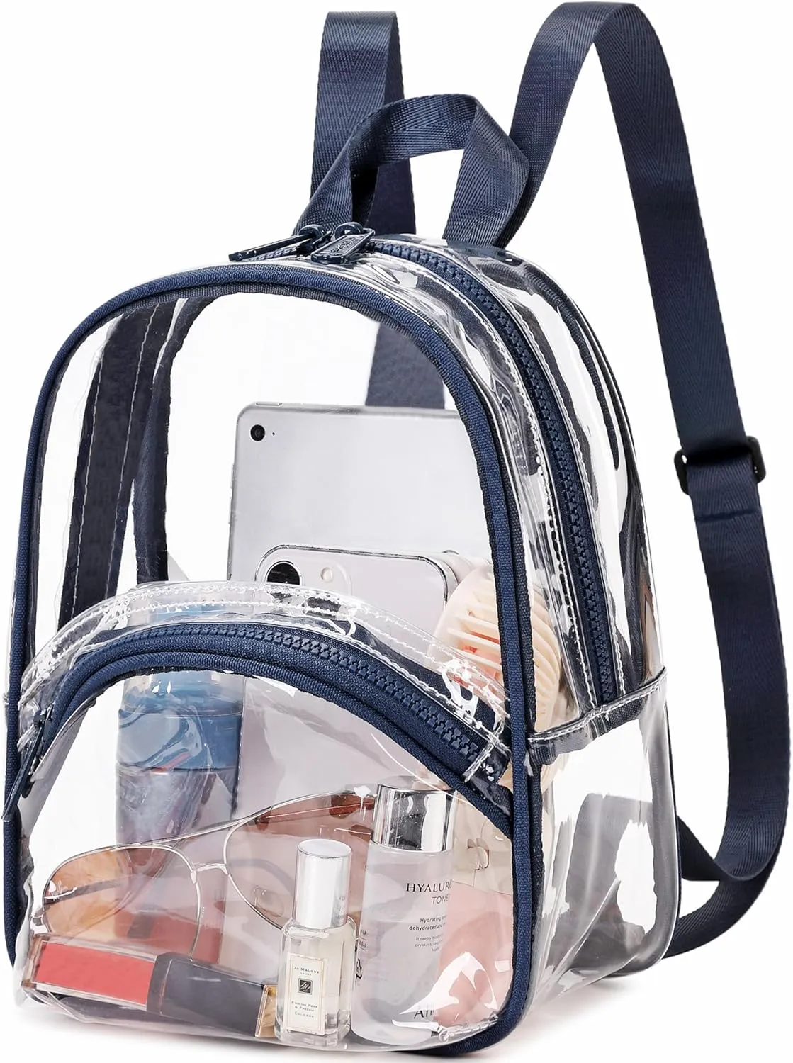 abshoo Clear Mini Backpack for Stadium Events Approved 12 x6 x12 Clear Bag for Girls Women See Through Bag for Concert Work Sport Event (Navy)