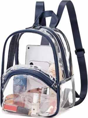 abshoo Clear Mini Backpack for Stadium Events Approved 12 x6 x12 Clear Bag for Girls Women See Through Bag for Concert Work Sport Event (Navy)