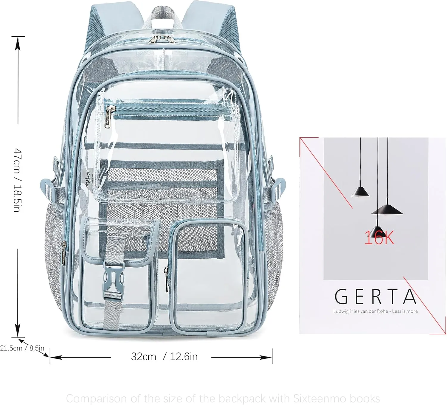 abshoo Large Clear Backpack For Girls Women Heavy Duty Clear Bookbag for School Transparent Backpack (Baby Blue)