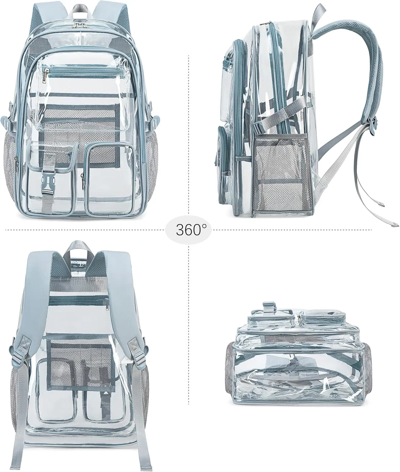 abshoo Large Clear Backpack For Girls Women Heavy Duty Clear Bookbag for School Transparent Backpack (Baby Blue)