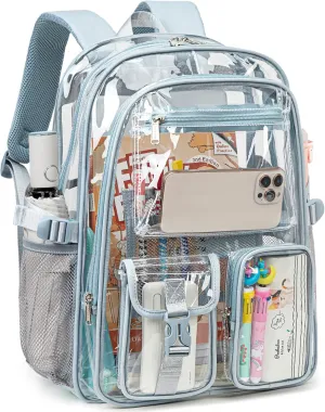 abshoo Large Clear Backpack For Girls Women Heavy Duty Clear Bookbag for School Transparent Backpack (Baby Blue)