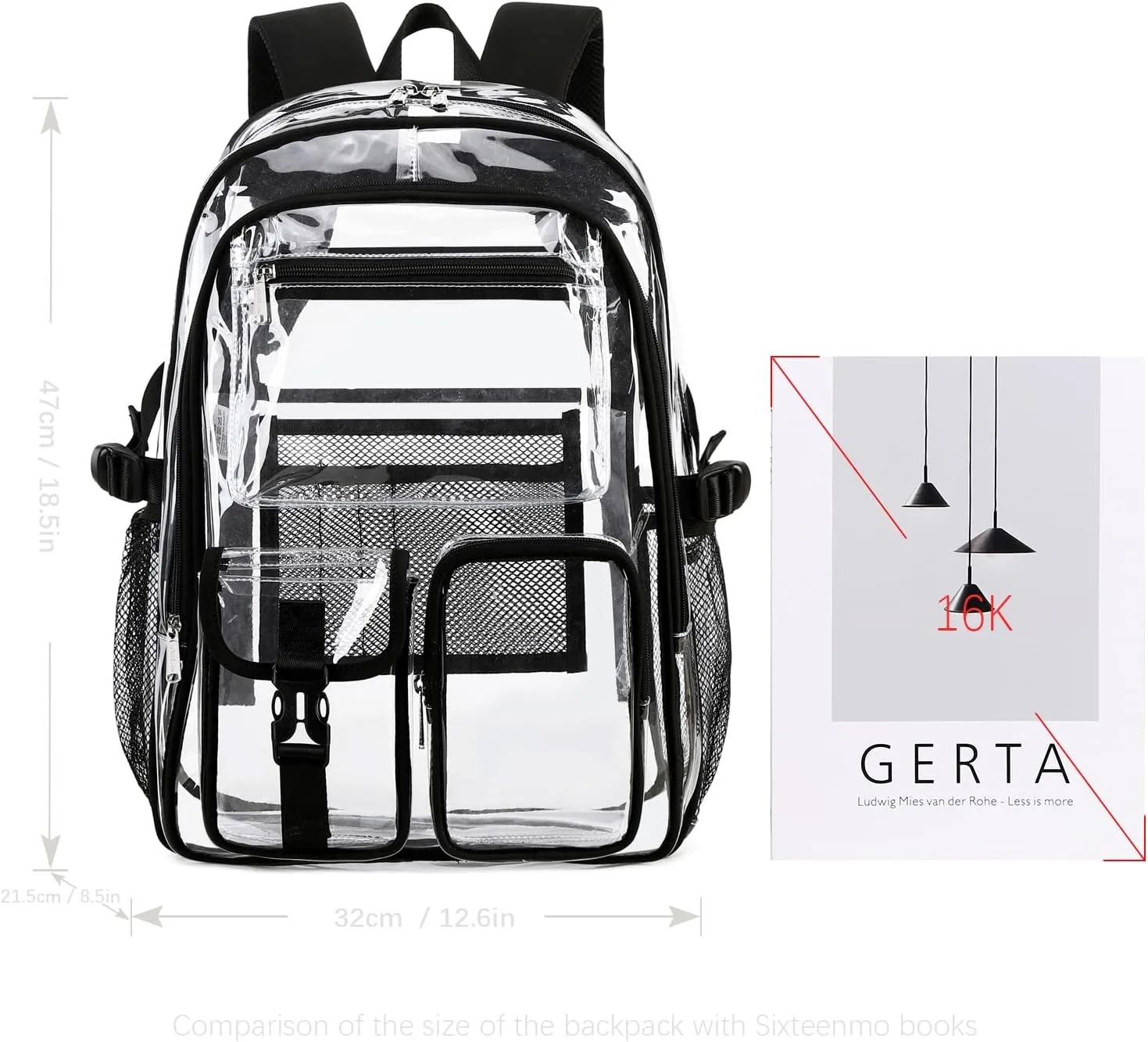 abshoo Large Clear Backpack For Girls Women School Bookbag Heavy Duty Transparent Backpack (Black)
