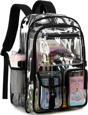 abshoo Large Clear Backpack For Girls Women School Bookbag Heavy Duty Transparent Backpack (Black)