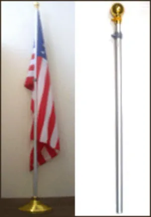 AES 8ft Aluminum Banner Residential Indoor Flag Pole Gold Ball Base 3x5 USA Grommet