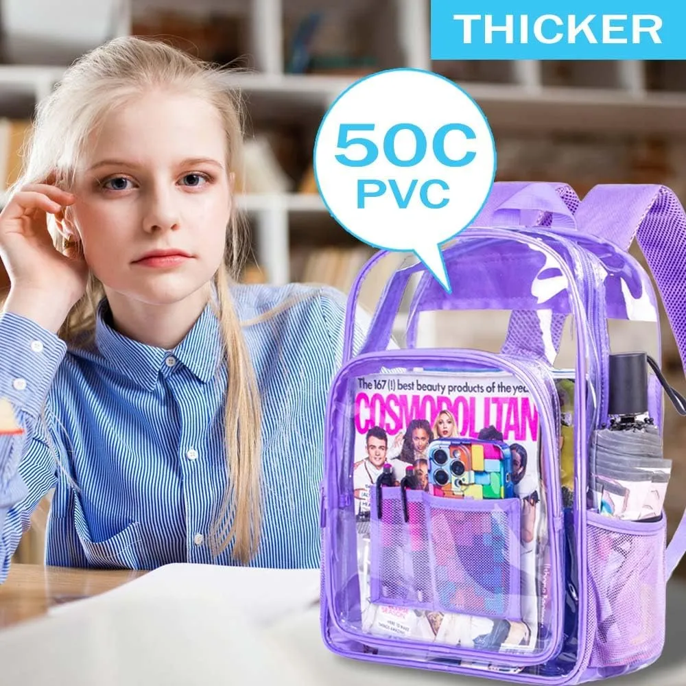 AGSDON Clear Backpack, Heavy Duty Transparent Bookbag, See Through PVC Backpacks for Women Men