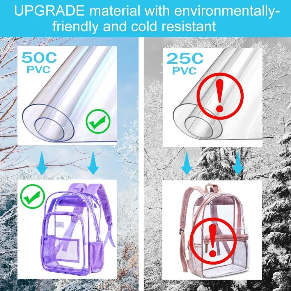 AGSDON Clear Backpack, Heavy Duty Transparent Bookbag, See Through PVC Backpacks for Women Men
