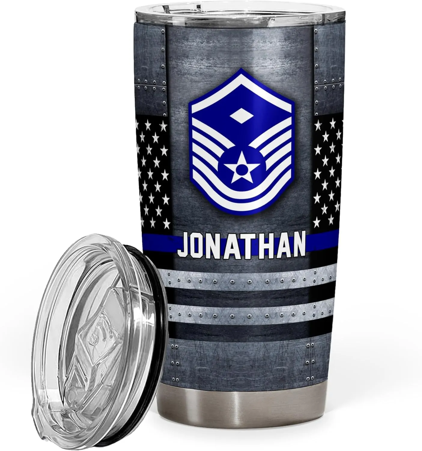Air Force Military Coffee Tumbler - BMT Gifts for Airman - US Flag Graduation Gift - Veteran Birthday Tumbler With Lid
