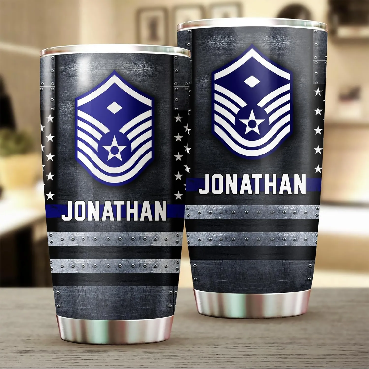 Air Force Military Coffee Tumbler - BMT Gifts for Airman - US Flag Graduation Gift - Veteran Birthday Tumbler With Lid