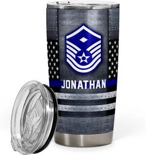 Air Force Military Coffee Tumbler - BMT Gifts for Airman - US Flag Graduation Gift - Veteran Birthday Tumbler With Lid