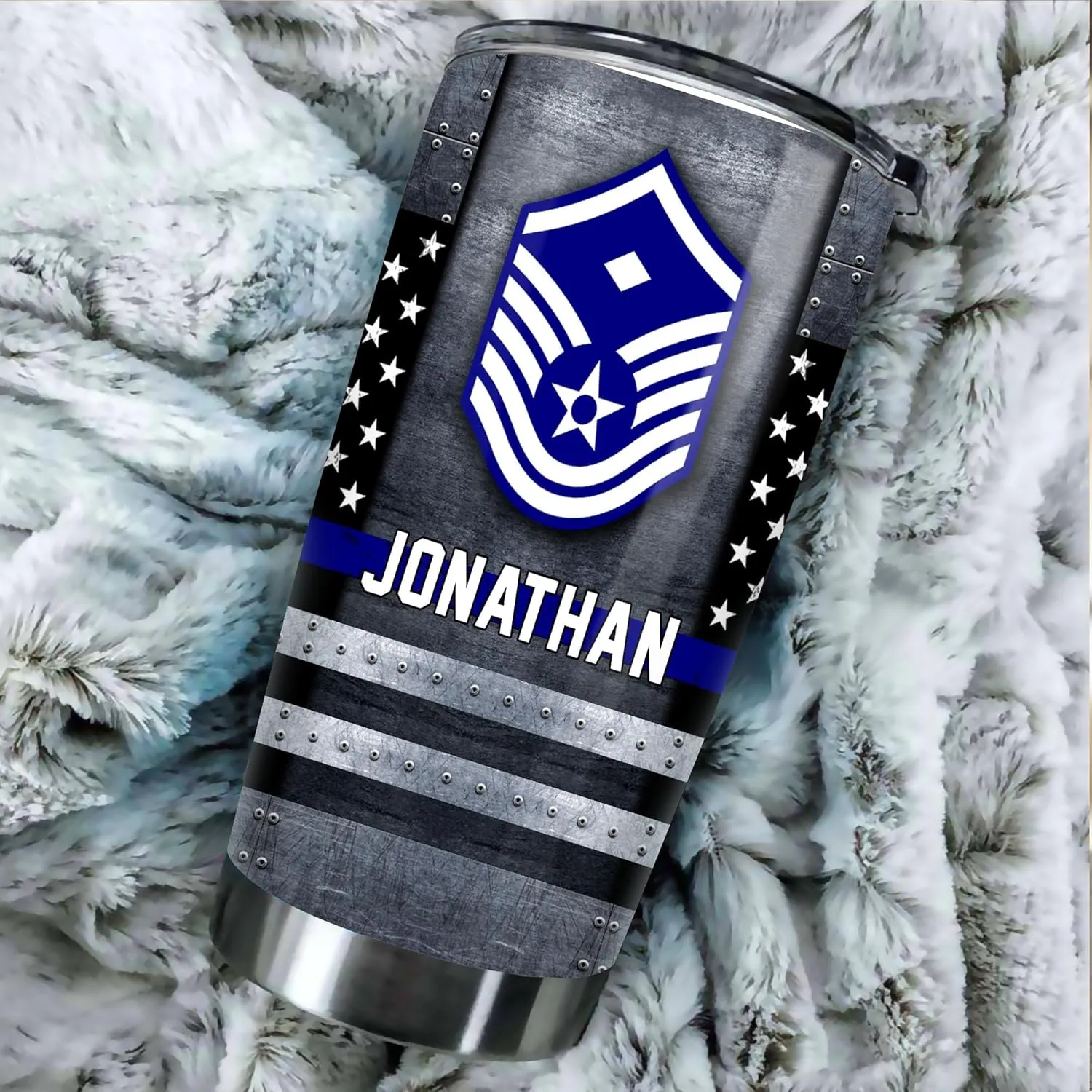 Air Force Military Coffee Tumbler - BMT Gifts for Airman - US Flag Graduation Gift - Veteran Birthday Tumbler With Lid