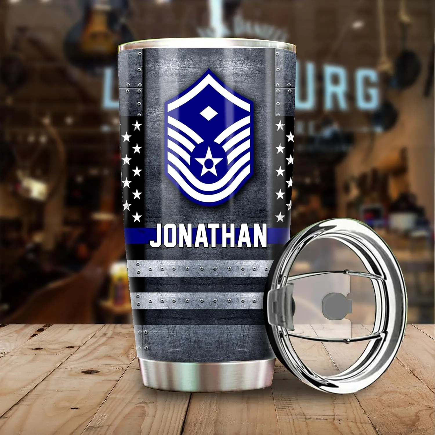 Air Force Military Coffee Tumbler - BMT Gifts for Airman - US Flag Graduation Gift - Veteran Birthday Tumbler With Lid