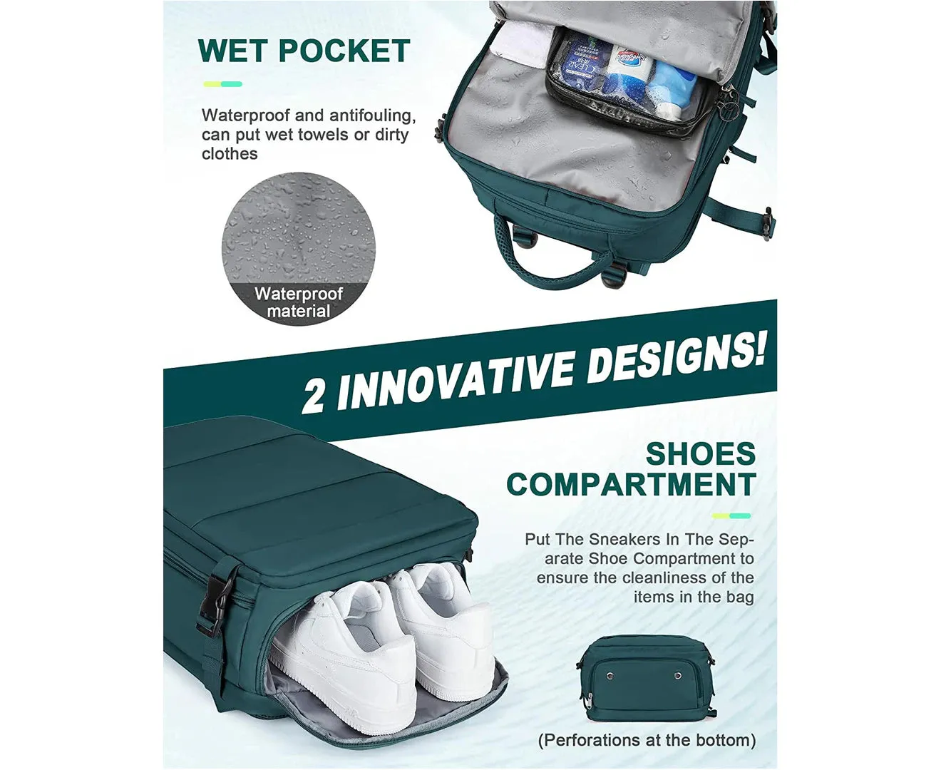 Airline Approved Carry on Backpack Travel Backpack Gym Backpack Waterproof Business Laptop Daypack,Darkgreen
