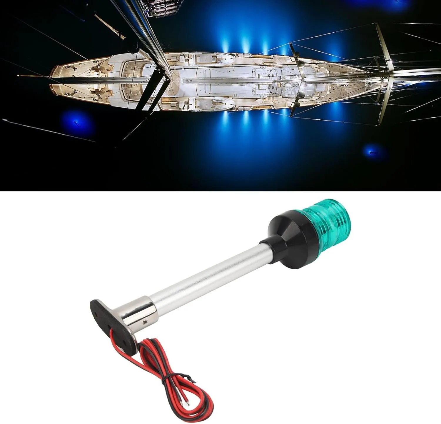 Airshi Boat Stern Light, Stainless Steel Base 33 LED Lamp Beads 10 Inches Height Aluminum Rod Bow Mast LED Anchor Navigation Lights for Fishing Boats (Green), LED Stern Light Boat Anchor Light