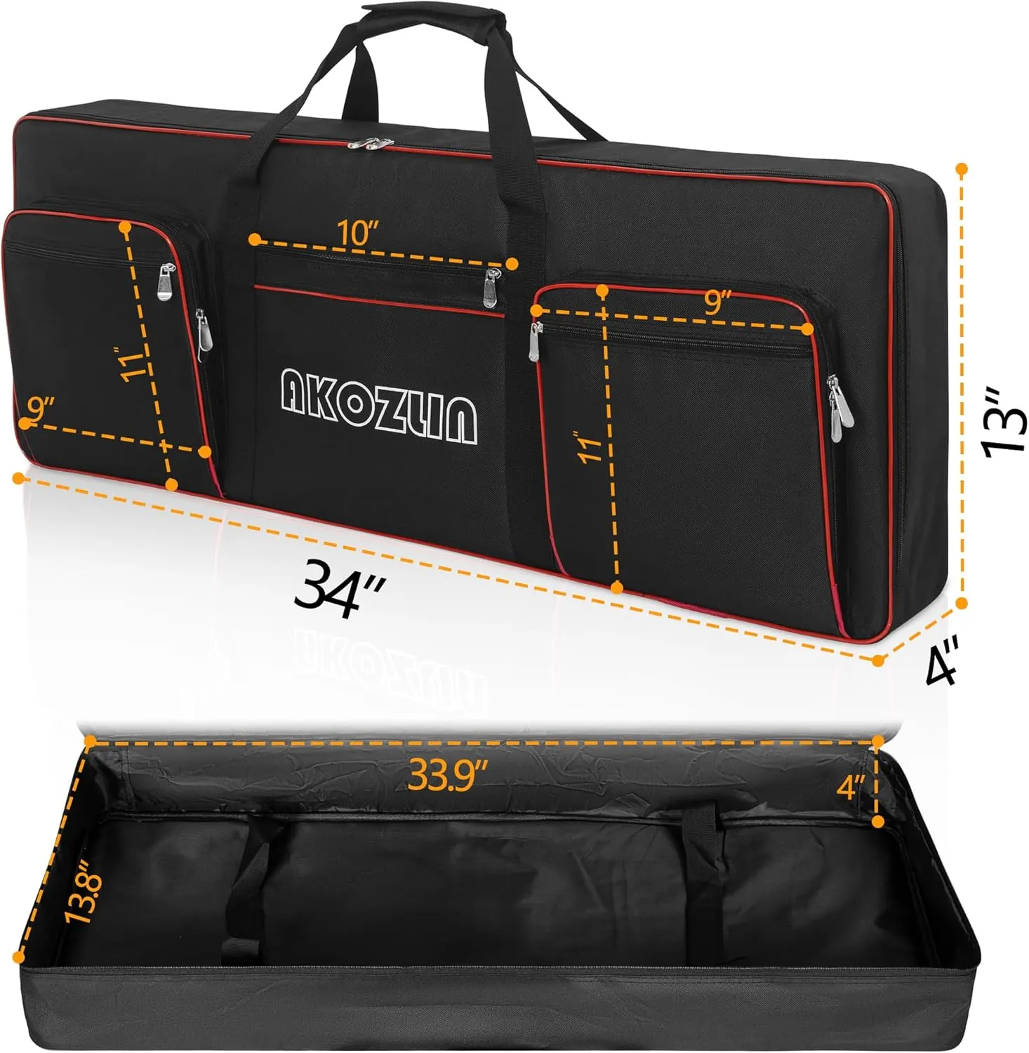 AKOZLIN 34"x13"x4" Electric Piano Keyboard 49 Key Keyboard Case Gig Bag with Adjustable Straps and 5-Pocket for Keyboard Accessaries