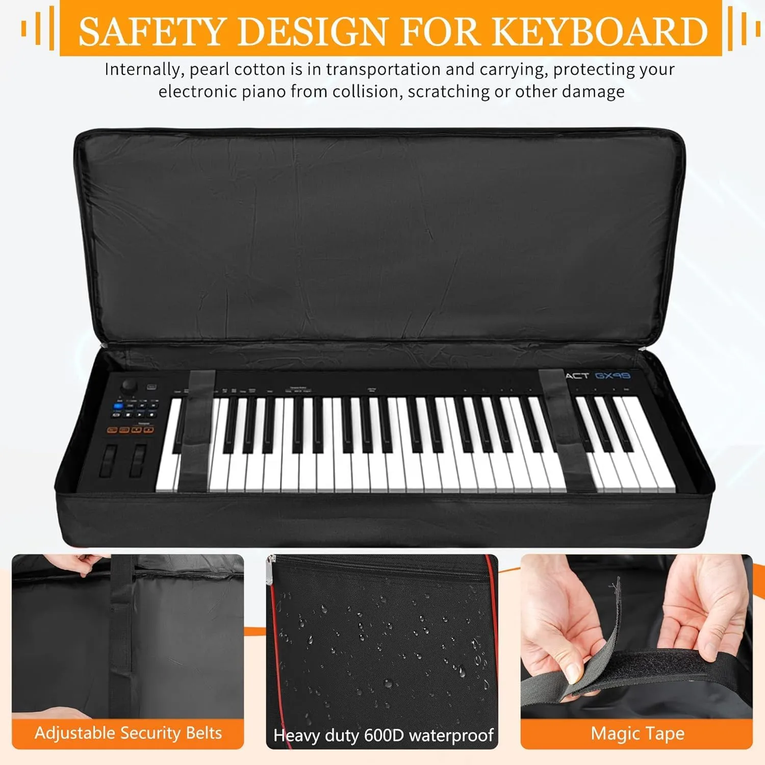 AKOZLIN 34"x13"x4" Electric Piano Keyboard 49 Key Keyboard Case Gig Bag with Adjustable Straps and 5-Pocket for Keyboard Accessaries