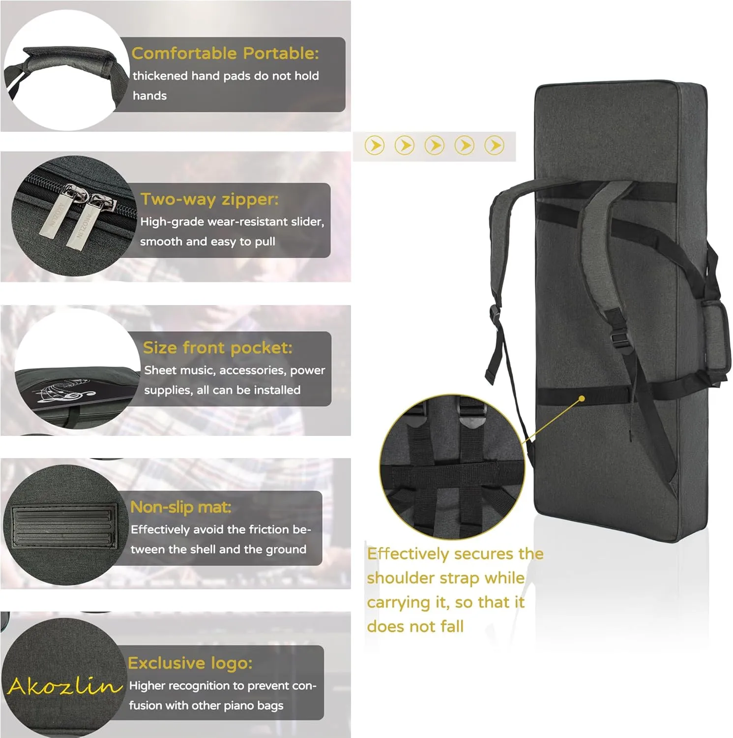 AKOZLIN 49-Key Keyboard Gig Bag 34"×13"×4" Portable Electric Piano Case Foldable Bag For 49-Note Keyboard