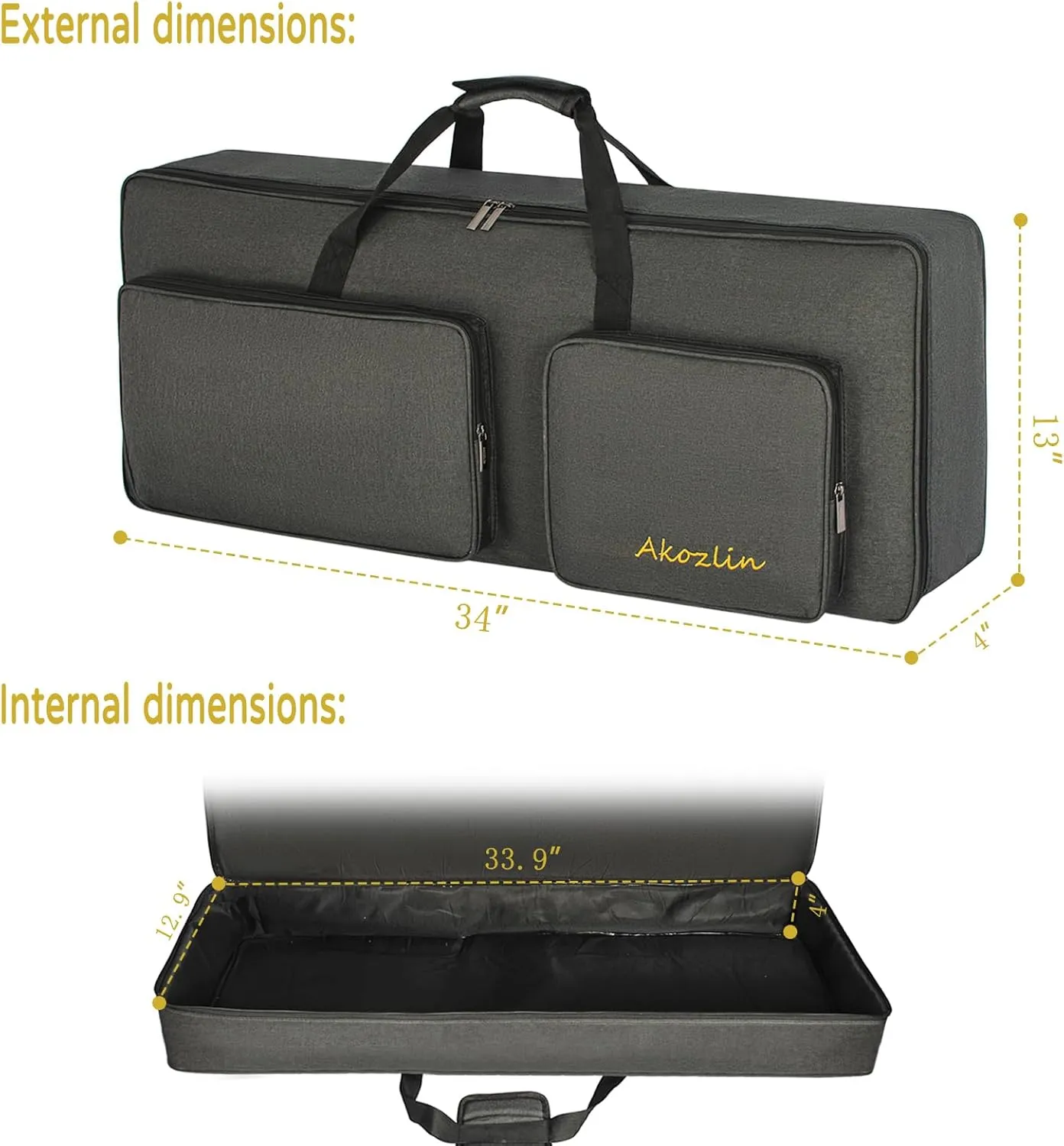 AKOZLIN 49-Key Keyboard Gig Bag 34"×13"×4" Portable Electric Piano Case Foldable Bag For 49-Note Keyboard