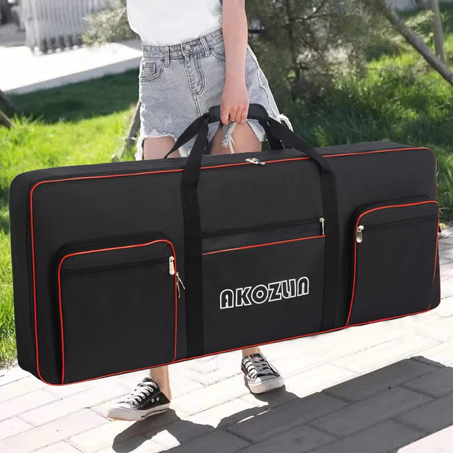 AKOZLIN 61 Keys Electric Piano Keyboard Gig Bag with Adjustable Straps and 5-Pocket for Keyboard Accessories,61 Key Keyboard Case 40.6"x5.3"x15.7"