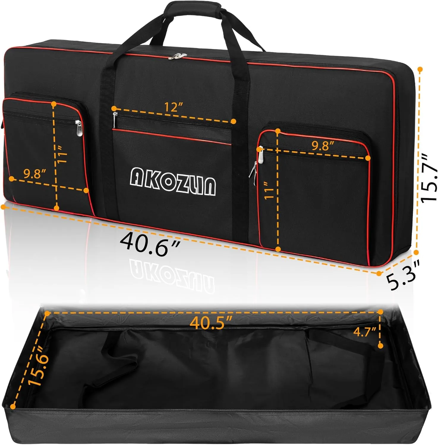 AKOZLIN 61 Keys Electric Piano Keyboard Gig Bag with Adjustable Straps and 5-Pocket for Keyboard Accessories,61 Key Keyboard Case 40.6"x5.3"x15.7"