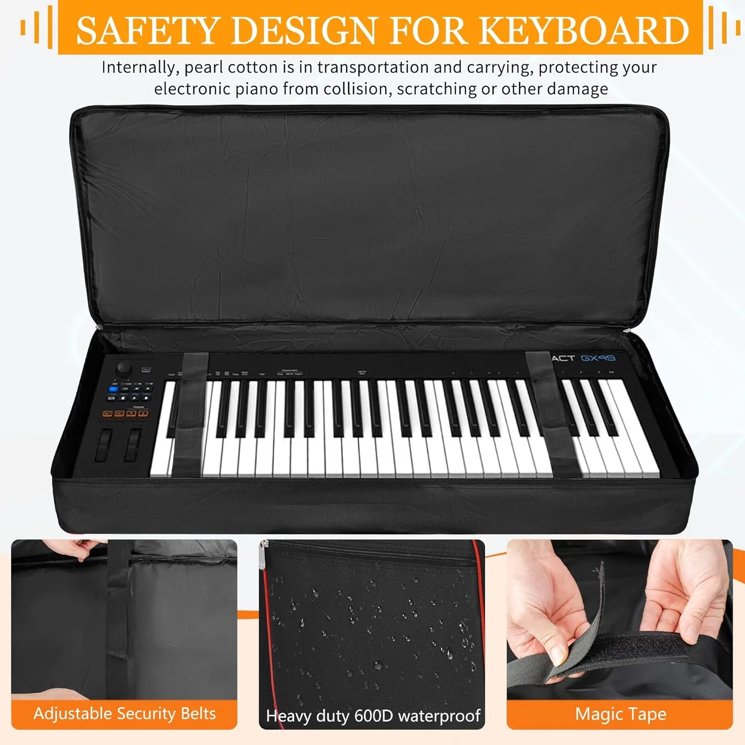 AKOZLIN 61 Keys Electric Piano Keyboard Gig Bag with Adjustable Straps and 5-Pocket for Keyboard Accessories,61 Key Keyboard Case 40.6"x5.3"x15.7"