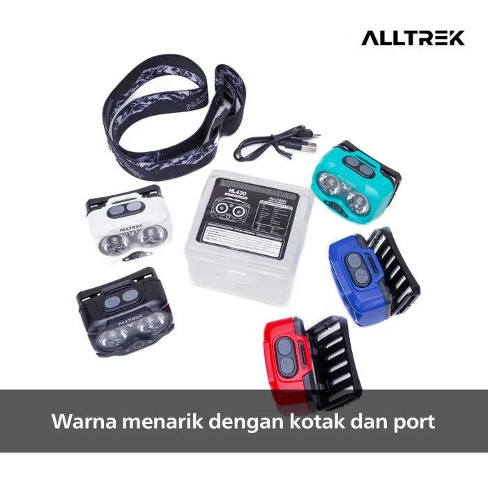 ALLTREK HL430 Lampu Senter Kepala Super Terang Headlamp 430 Lumens Hybrid