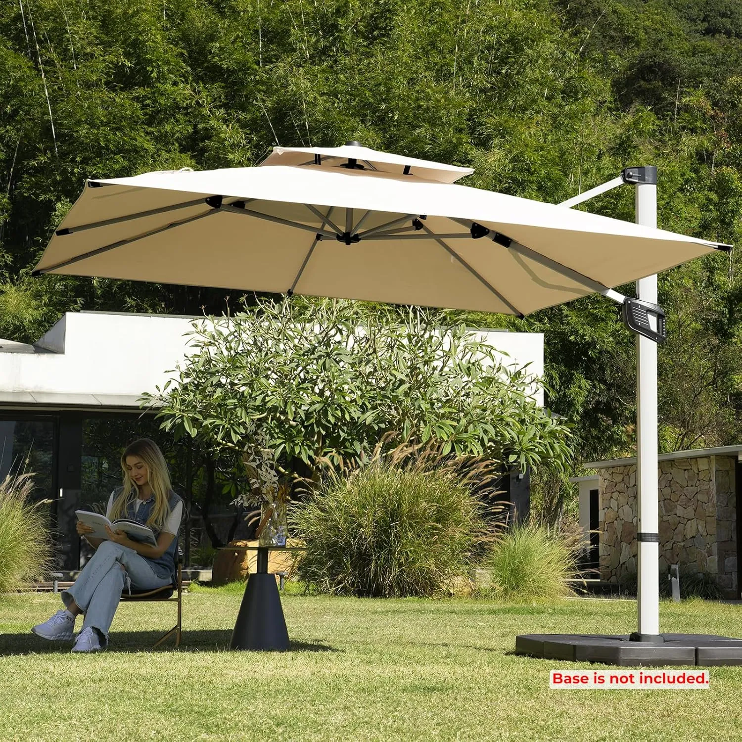 Aluminum Cantilever Patio Umbrella - Large Offset Heavy-Duty Umbrella with 360° Rotation, Infinite Tilt, Double Top, 10-Year Rustproof, 5-Year Fade-Resistant for Outdoor, Pool