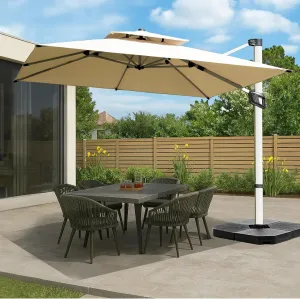 Aluminum Cantilever Patio Umbrella - Large Offset Heavy-Duty Umbrella with 360° Rotation, Infinite Tilt, Double Top, 10-Year Rustproof, 5-Year Fade-Resistant for Outdoor, Pool