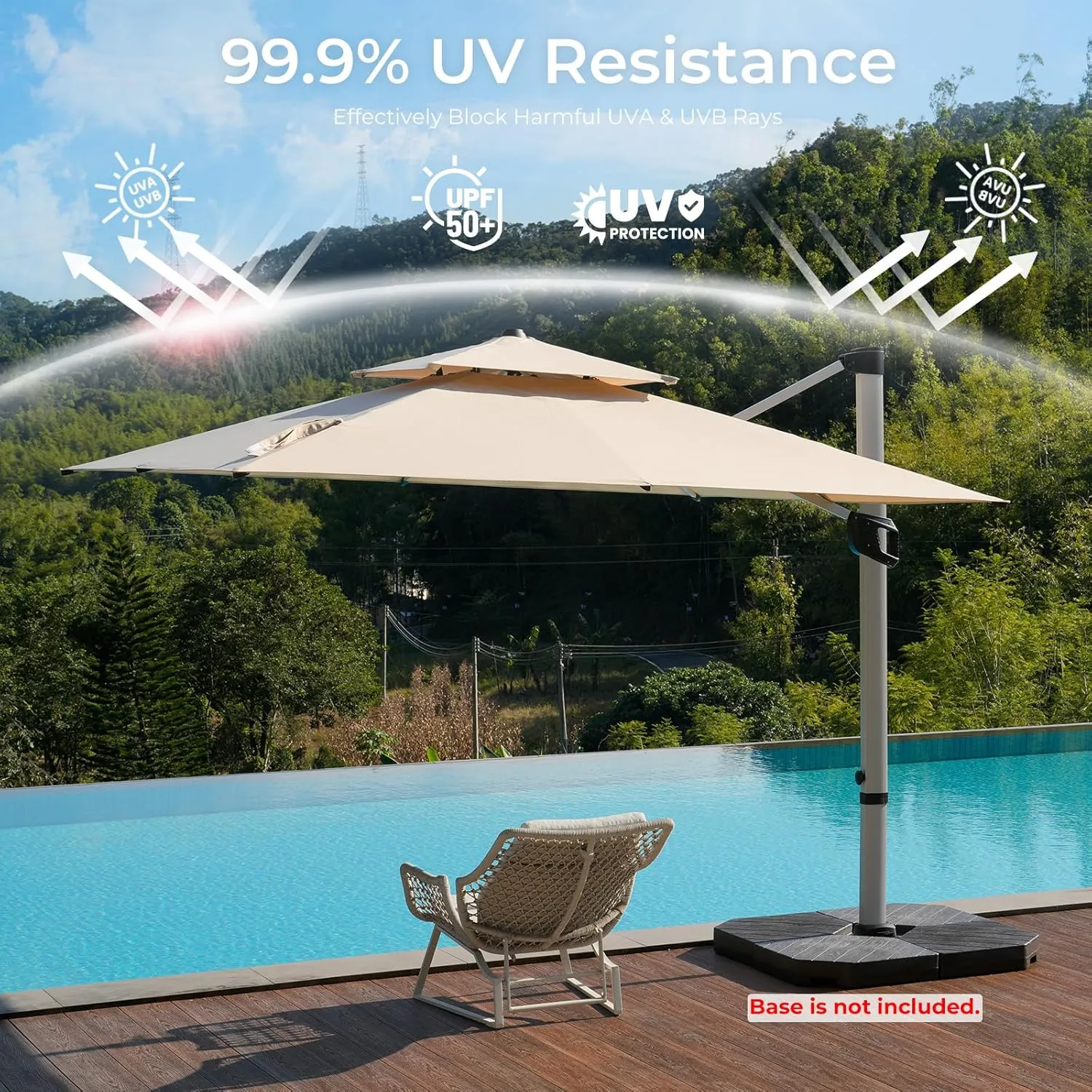 Aluminum Cantilever Patio Umbrella - Large Offset Heavy-Duty Umbrella with 360° Rotation, Infinite Tilt, Double Top, 10-Year Rustproof, 5-Year Fade-Resistant for Outdoor, Pool
