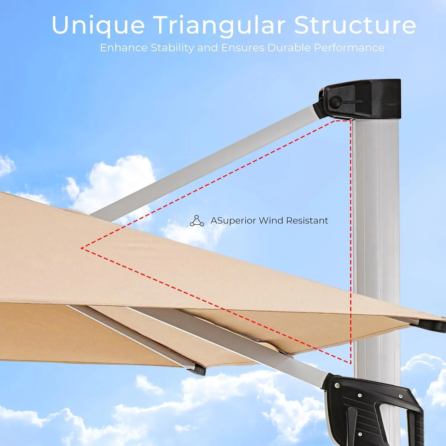 Aluminum Cantilever Patio Umbrella - Large Offset Heavy-Duty Umbrella with 360° Rotation, Infinite Tilt, Double Top, 10-Year Rustproof, 5-Year Fade-Resistant for Outdoor, Pool