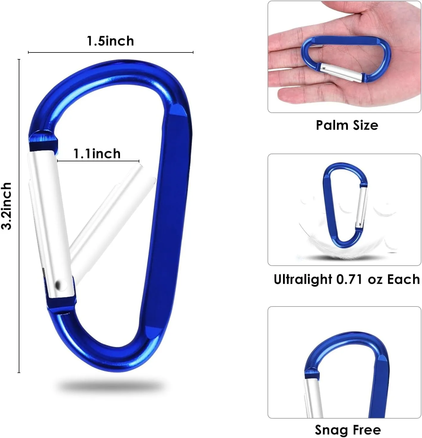 Aluminum Carabiners D Ring,3.2 Inch Carabiner Clip D Shape Buckle Spring Snap Hook Keyring Outdoor Camping Lock Snap Hooks Spring Link Key Chain Durable