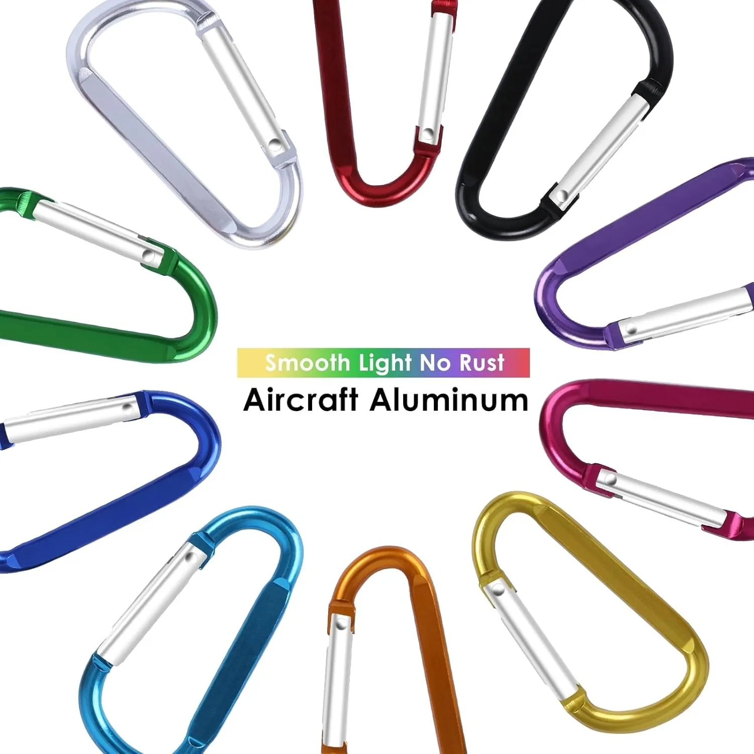 Aluminum Carabiners D Ring,3.2 Inch Carabiner Clip D Shape Buckle Spring Snap Hook Keyring Outdoor Camping Lock Snap Hooks Spring Link Key Chain Durable