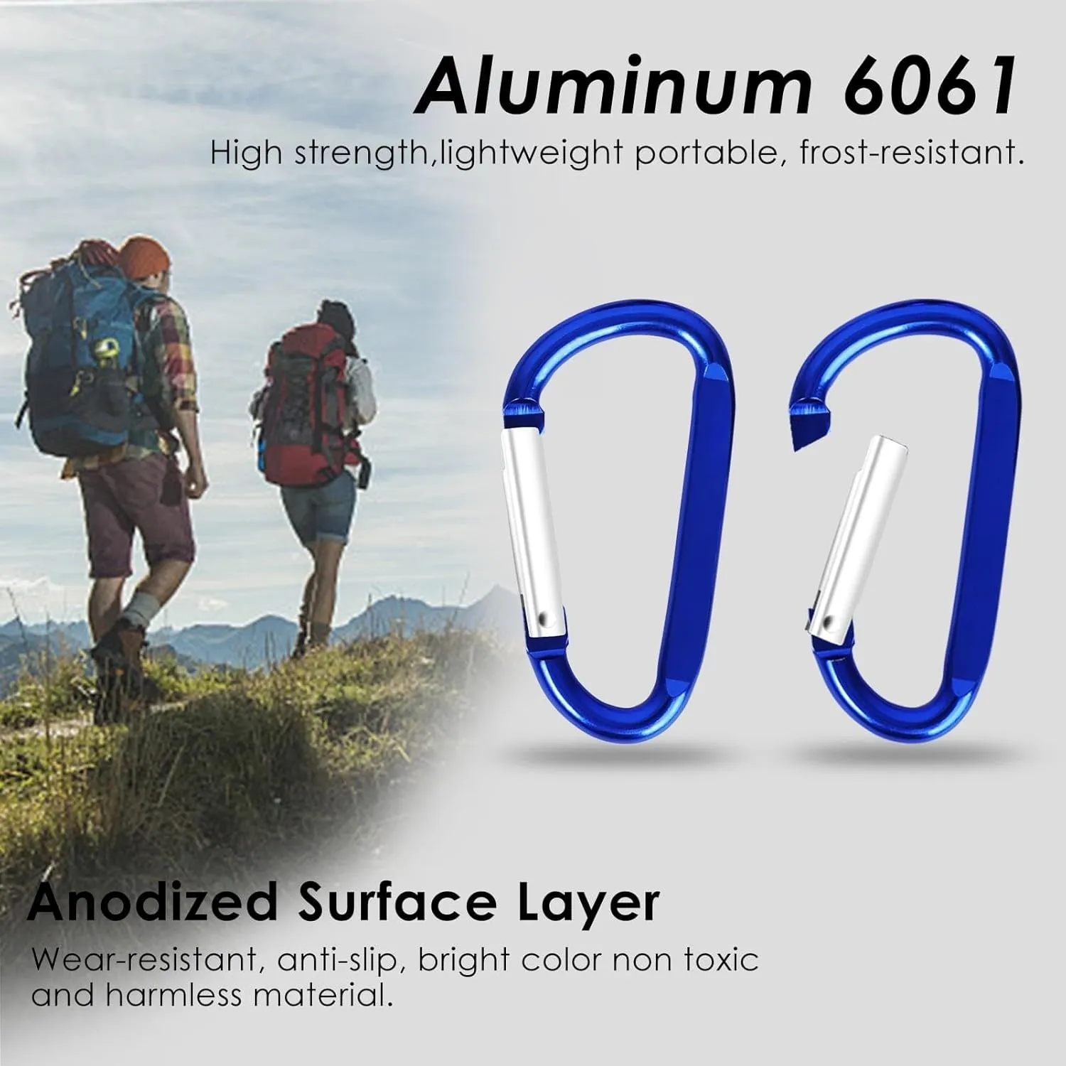 Aluminum Carabiners D Ring,3.2 Inch Carabiner Clip D Shape Buckle Spring Snap Hook Keyring Outdoor Camping Lock Snap Hooks Spring Link Key Chain Durable