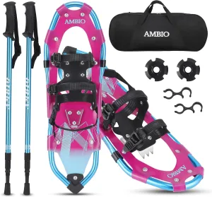 AMBIO Snowshoes for Men Women Youth Kids, Light Weight Aluminum Snow Shoes with Trekking Poles and Carrying Tote Bag (Darkpurple, 25 Inch)