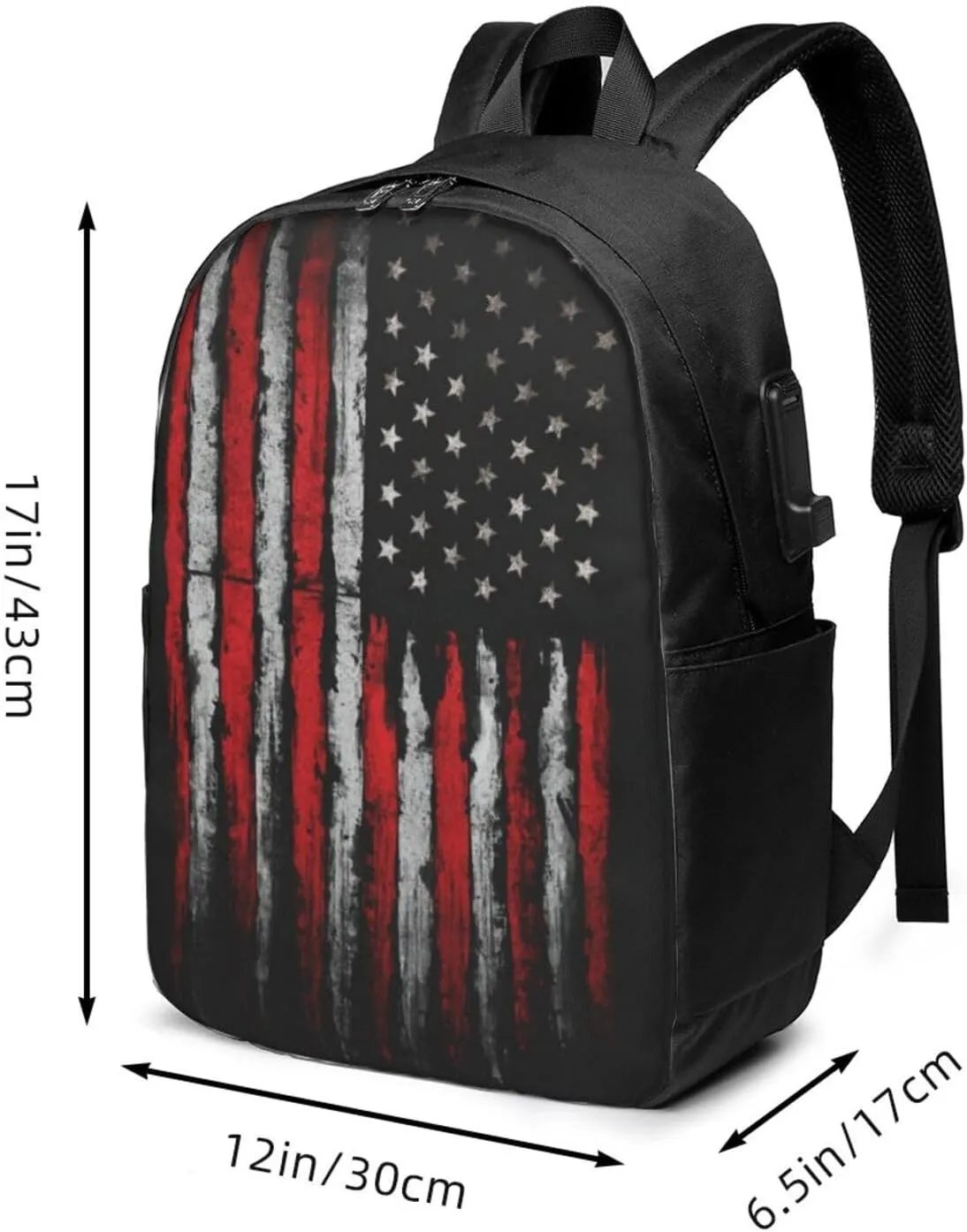 American flag Backpack, 17 Inch Travel Business Laptop Backpack With USB Port for Women Men
