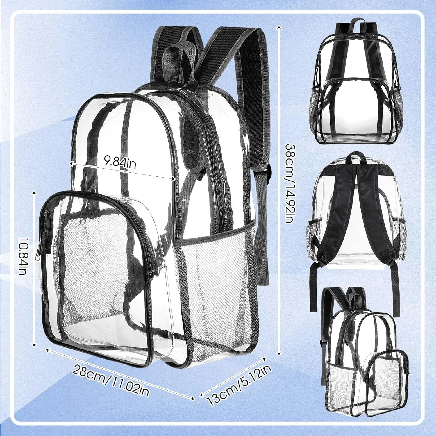 Amylove 24 Pcs Clear Backpack Bulk Stadium Approved Heavy Duty Clear Backpacks for Travel Security Sport (15 Inches,Black)