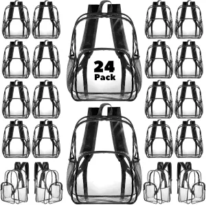 Amylove 24 Pcs Clear Backpack Bulk Stadium Approved Heavy Duty Clear Backpacks for Travel Security Sport (15 Inches,Black)