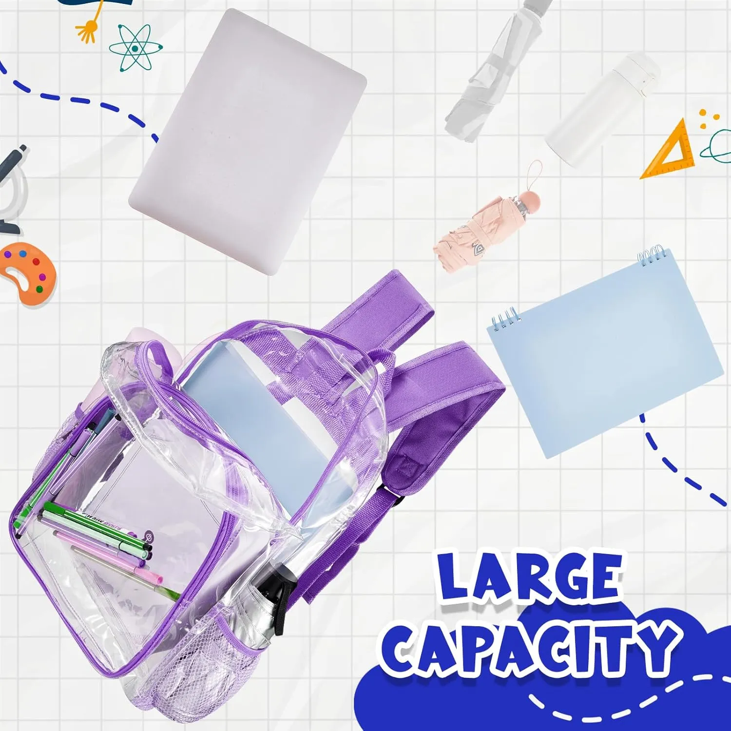 Amylove 24 Pcs Clear Backpack Bulk Stadium Approved Heavy Duty Clear Backpacks for Travel Security Sport (17 Inches,Multicolor)