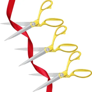 Amylove 3 Pcs Ribbon Cutting Scissors Gold Metal Heavy Duty Stainless Steel Fabric Tailor for Ceremony Events Inaugurations Dressmaking Sewing Plastic Cardboard, 10.43 x 2.76 Inch