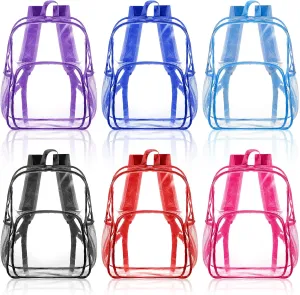 Amylove 6 Pcs Wholesale Clear Backpacks clear Backpack Bulk Stadium Approved Heavy Duty Clear Backpacks for Travel Security Sport (15 Inches,Multicolor)