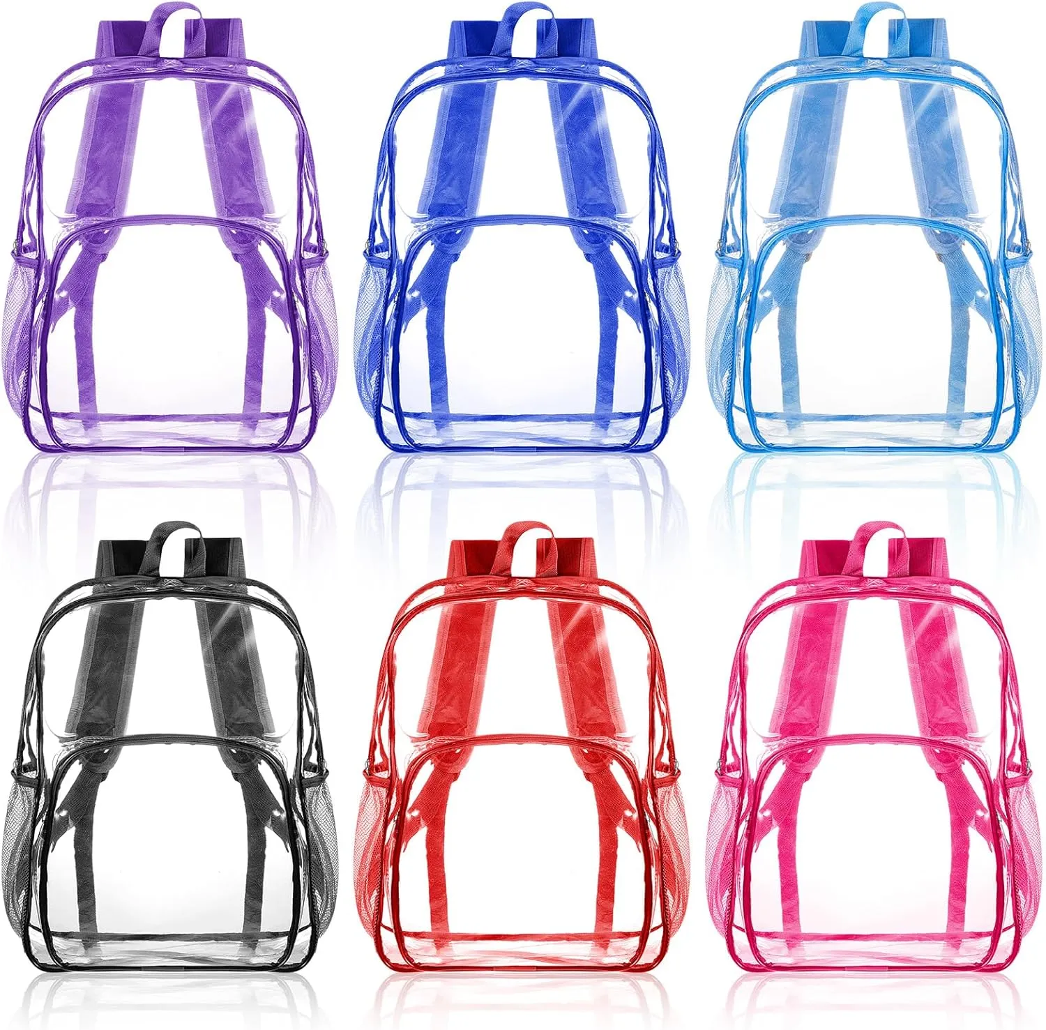 Amylove 6 Pcs Wholesale Clear Backpacks clear Backpack Bulk Stadium Approved Heavy Duty Clear Backpacks for Travel Security Sport (15 Inches,Multicolor)