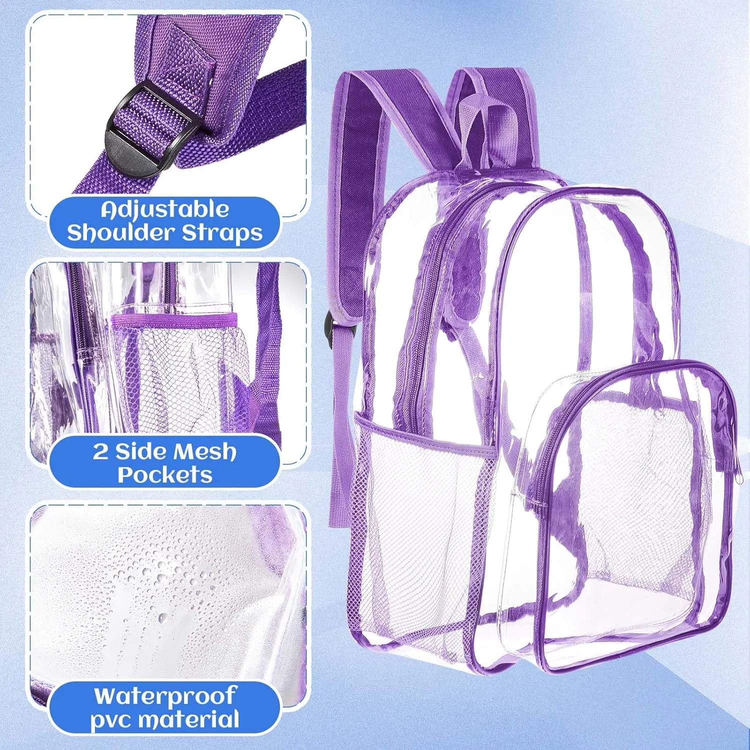 Amylove 6 Pcs Wholesale Clear Backpacks clear Backpack Bulk Stadium Approved Heavy Duty Clear Backpacks for Travel Security Sport (15 Inches,Multicolor)