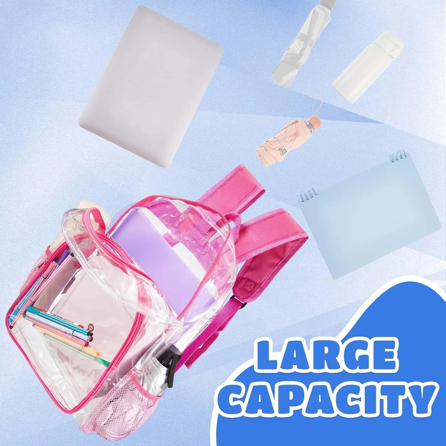 Amylove 6 Pcs Wholesale Clear Backpacks clear Backpack Bulk Stadium Approved Heavy Duty Clear Backpacks for Travel Security Sport (15 Inches,Multicolor)