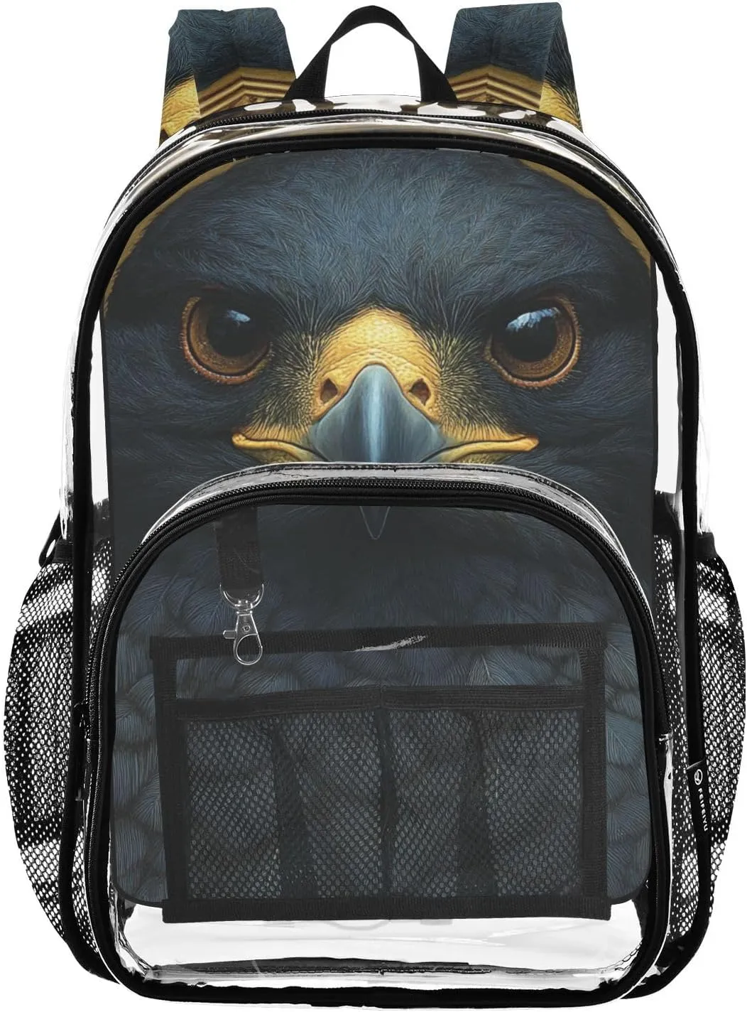 Animals Kids PVC Clear Backpack Black Falcon Heavy Duty Multi-pockets Large Capacity Transparent See Through Bookbag for School Travel Sport Work