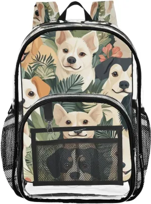 Animals Kids PVC Clear Backpack Dog Shrub Heavy Duty Multi-pockets Large Capacity Transparent See Through Bookbag for School Travel Sport Work