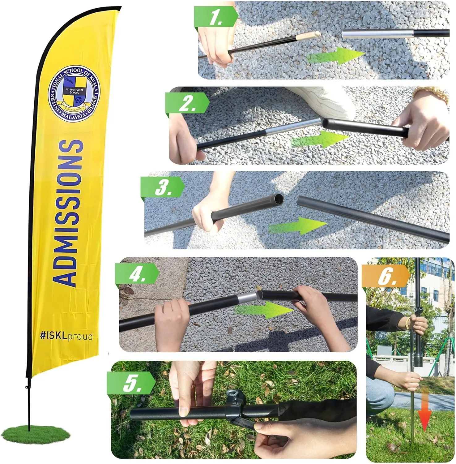 Anley Feather Flagpole Set - Assembled Flutter Banner Pole Set with Carrying Bag - Fits 2.5 FT X 12 FT Feather Flags (Flag and Stand Not Included) - Flagpole ONLY