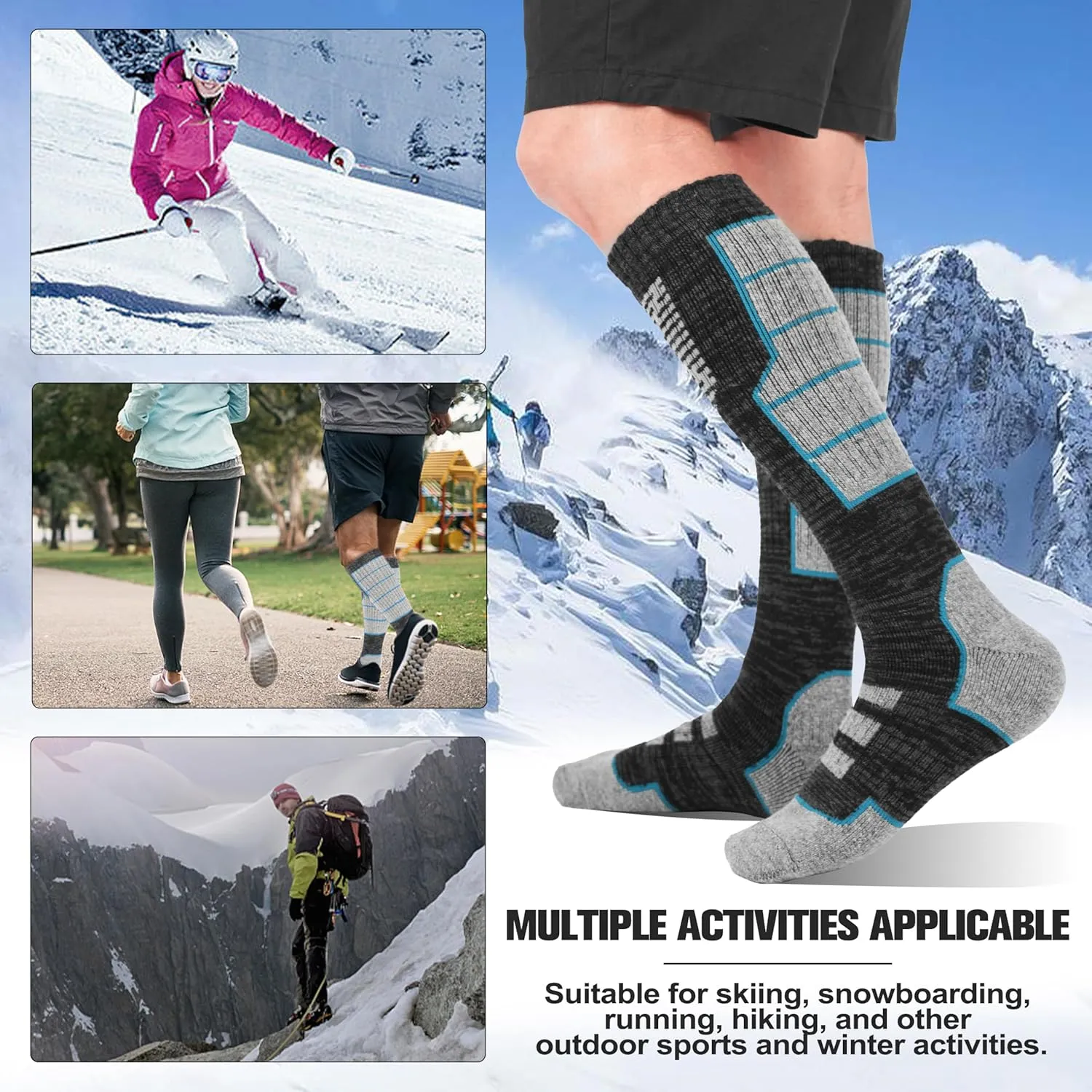Anlisim 3 Pairs Unisex Merino Wool Ski Thermal Warm Thick Knee High Long Socks