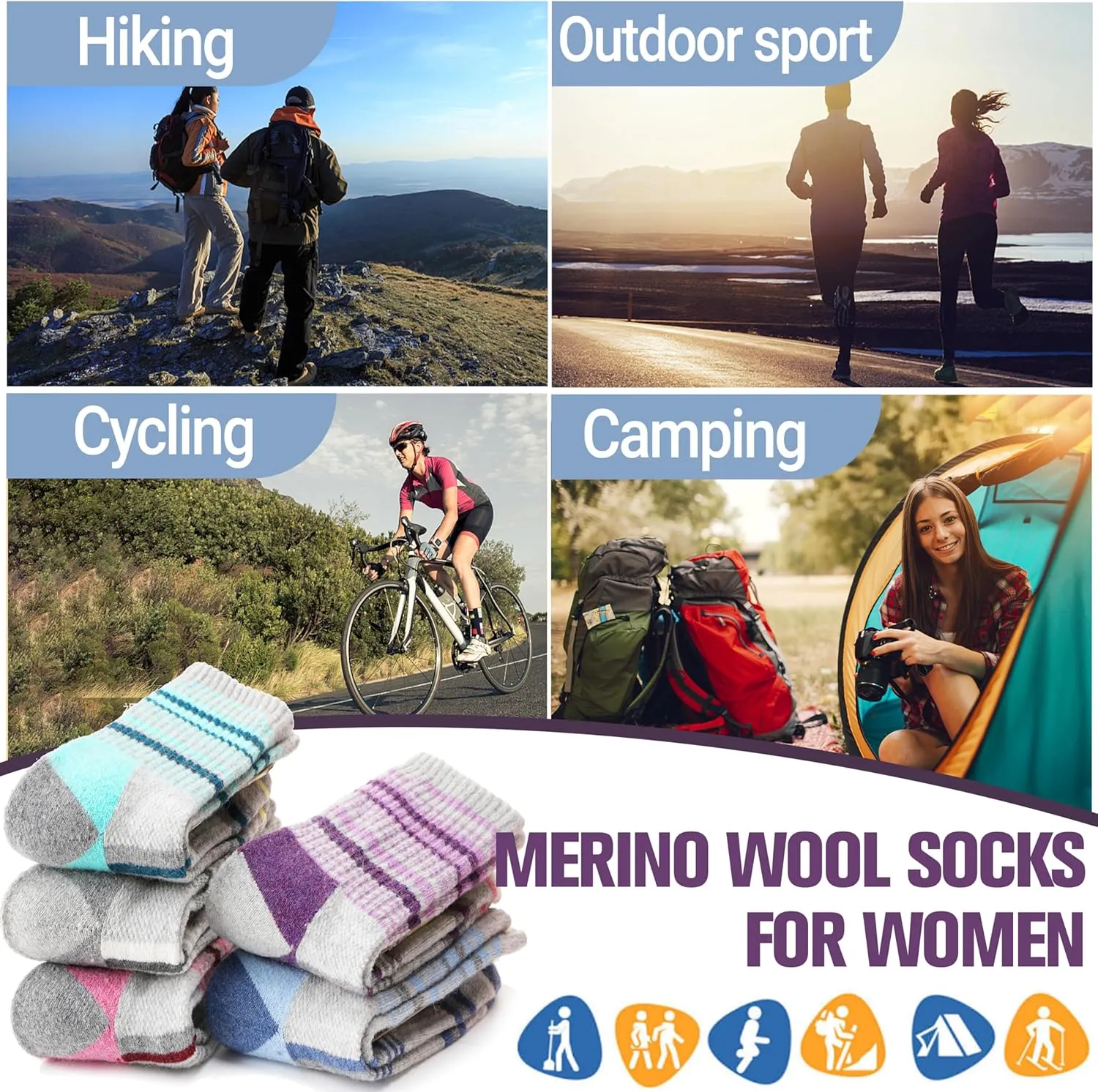 Anlisim Merino Wool Hiking Socks for Women Thermal Winter Warm Boot Work Cushion Socks 5 Pairs