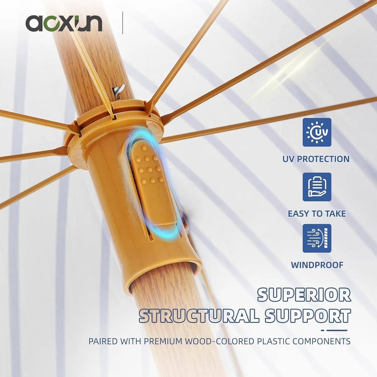 Aoxun 7ft Patio Umbrella with Fringe Outdoor UV 50  Protection Picnic Umbrella with Aluminum Pole, Ribs Push Button Tilt and Carry Bag