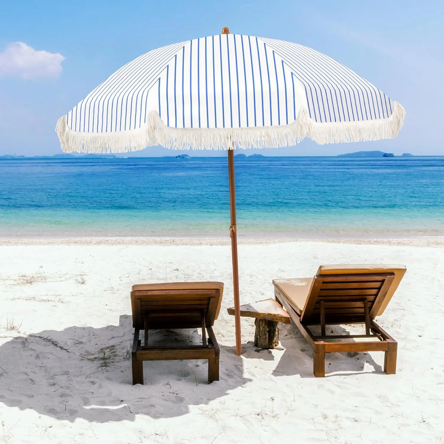 Aoxun 7ft Patio Umbrella with Fringe Outdoor UV 50  Protection Picnic Umbrella with Aluminum Pole, Ribs Push Button Tilt and Carry Bag